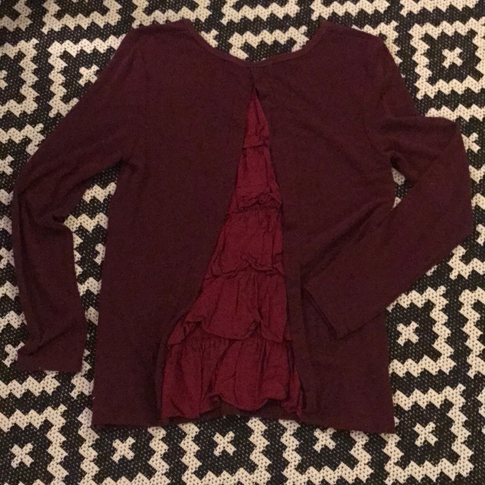 Crimson sweater with ruffle back